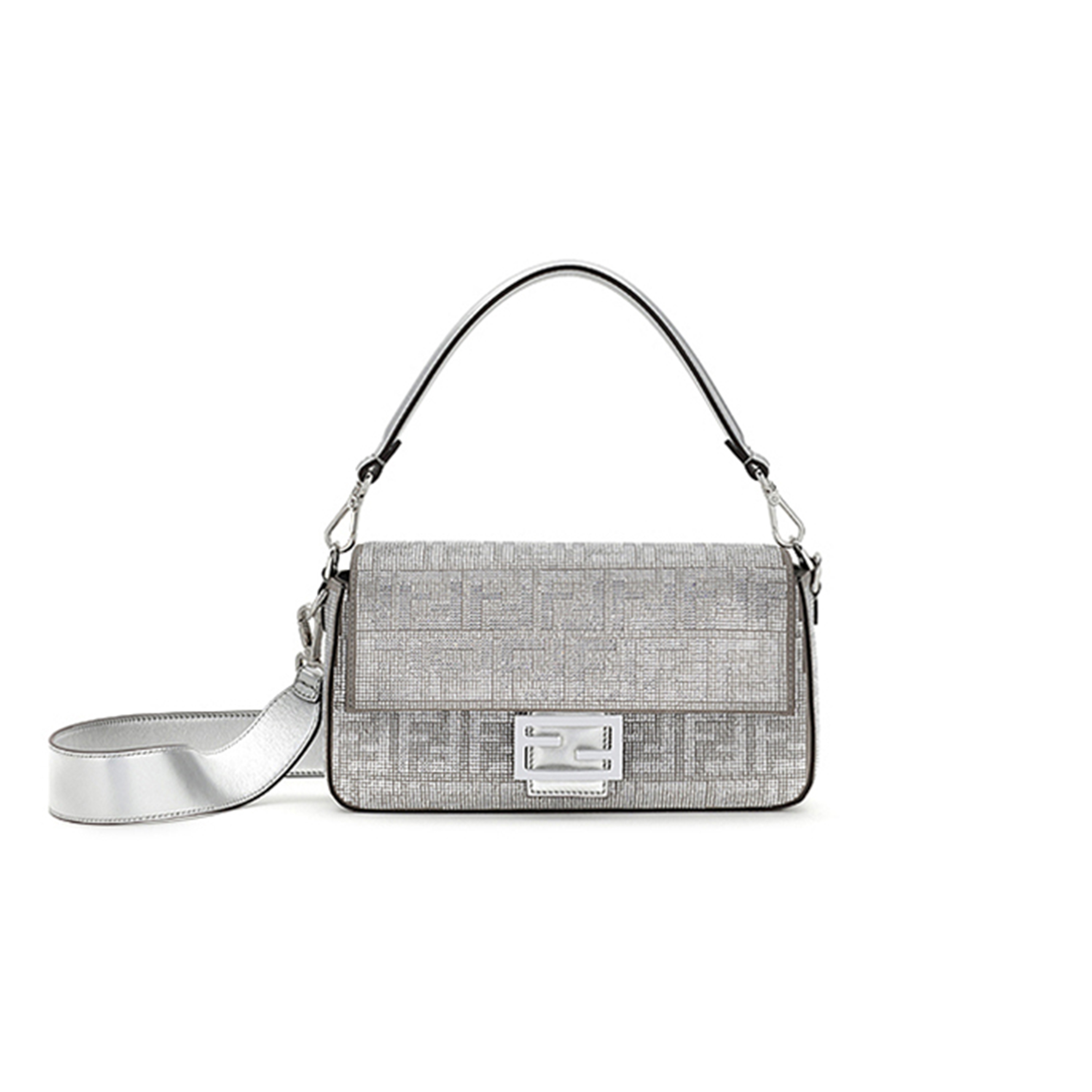 F**di crystal vitello laminato ff medium baguette crystal argento 8br600apkff1jsu (27*15*6cm)